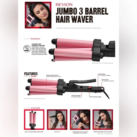 3-Barrel Tourmaline Ceramic Jumbo Waver - Picture 7 of 7